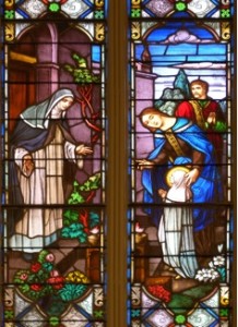 Színes kép: Szent Margit zárdába lép, Szent István R.K. Magyar Templom ablaka, Passaic, NJ, USA