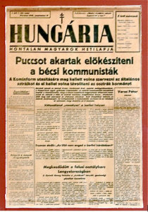 Dr. Lippóczy Miklós által alapított Hungária hetilap első számának első oldala, 1948