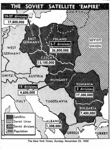 14. sz. kép: Szovjet katonai jelenlét a Szovjetunió hatáskörébe tartózó országokban. Összehasonlítva a keleti blokk megszállt országaival a 9,8 milliós Magyarországon a 15 divizió óriási túlsúlyú haderő